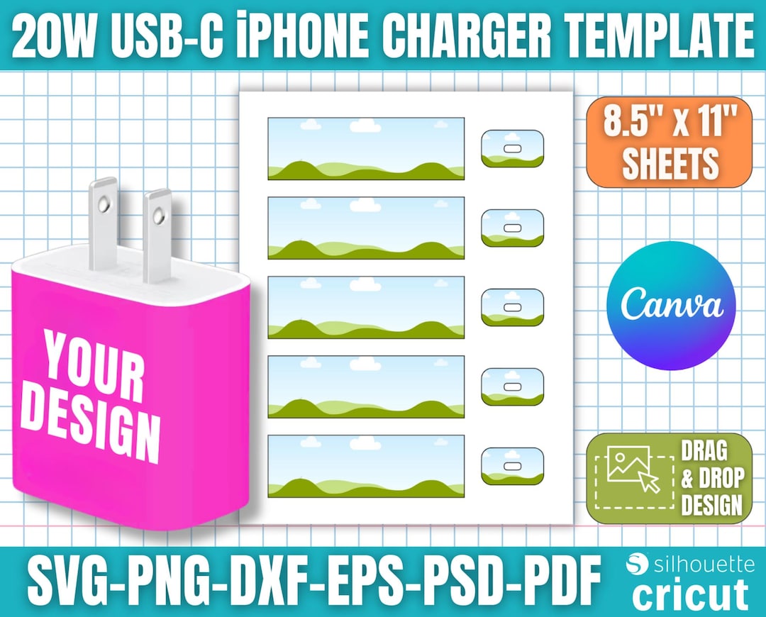 Usb Charger Label Examples 20W USB-C iPhone Charger Wrapper Template, Phone Charger 20W, Charger ...