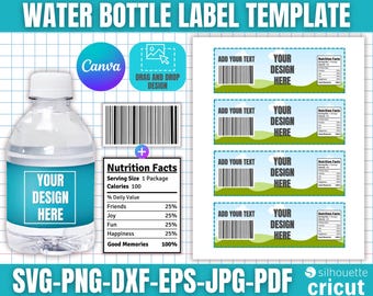Labelsjabloon waterfles, 8 oz waterflessjabloon, blanco sjabloon waterflesetiket, sjabloon DIY-etiket, gunsten verjaardagsfeestje