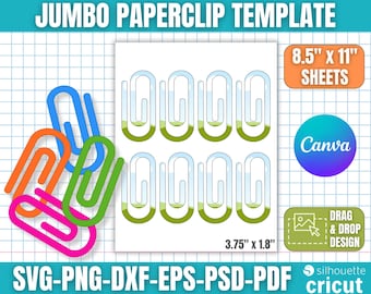 Jumbo Paperclip Template, Paperclip Bookmark Svg, Paperclip Svg, Snack Clip Svg, Paperclip Laser File, Paperclip Sublimation, Canva Editable