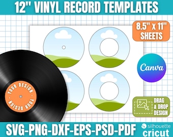 12 Inches Vinyl Record Template, Record Label Template, Custom Vinyl Record Label, Record Label Sticker, Printable, Canva Editable