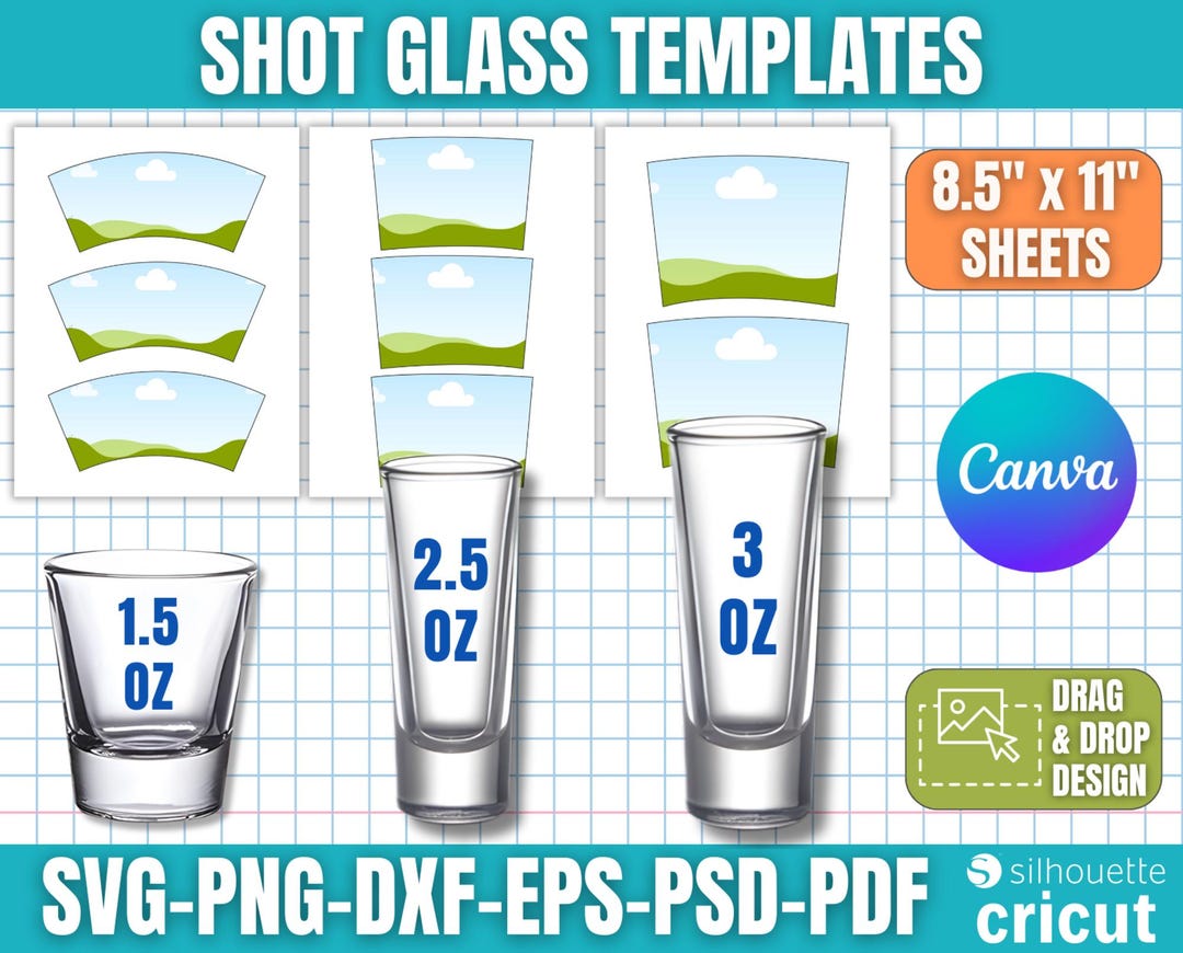 Shot Glass Template Bundle, 1.5oz, 2.5oz, 3oz Shot Glass Wrapper, Shot ...