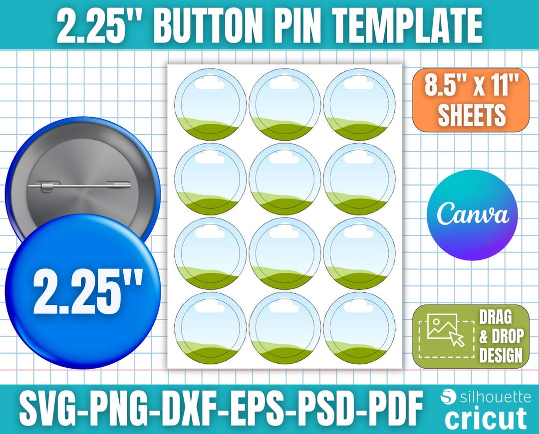 2.25" Button Pin Template, Button Pin Svg, Button Pin Template ...