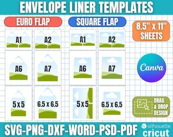 Envelope Liner Template Bundle, Envelope Liner Svg, Custom Envelope Liner, Envelope Insert, Euro Flap, DIY Envelope Liner, Canva Editable