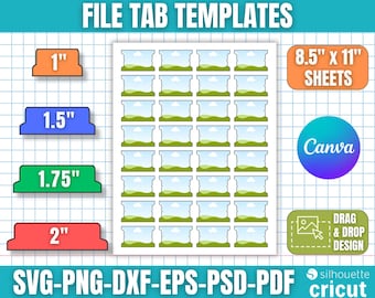 Vorlagen für Datei-Tabs, Ordner-Tag, Journal-Tab, Seite-Tab, Dateiordner-Label, Buch-Tab, Bibel-Tab, Planer-Tab, Binder-Tab, Canva bearbeitbar