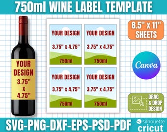 750ml Wine Label Template, Wine Bottle Labels, Custom Wine Label, DIY Wine Sticker, Wine Label Svg, Printable Wine Label, Canva Editable