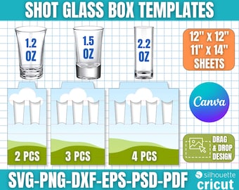 Schnapsglas Box Vorlage Bundle, Schnapsglas Box SVG, Box für 2, 3 oder 4 Schnapsgläser, Box Vorlage, Box SVG, Party Favor Box, Canva bearbeitbar