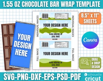1,55 Unzen Schokoladenriegel Wrapper Vorlage, Candy Bar Wrapper, Schokolade Wrapper Etikettenvorlage, Wrapper Vorlage, Party Favor, Canva Bearbeitbar