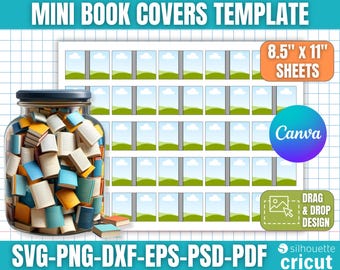 Plantillas para mini portadas de libros, Libros en miniatura para decoración, Manualidades con libros pequeños, Libros para frascos, Mini libros personalizados, Libro de lectura pendiente, Imprimible, Editable en Canva