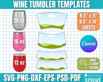12-16-20 Oz Weinbecher Vorlage Bundle, Weinbecher Wrap, Weinbecher Sublimation, Weinbecher Vorlage, Weinbecher svg, Canva bearbeitbar
