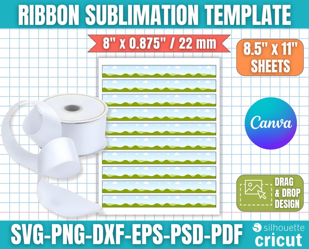 Ribbon Sublimation Template, Satin Ribbon Template, Ribbon Heat ...