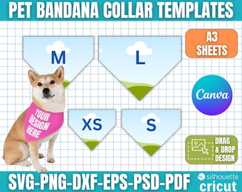 Pet Bandana Collar Template, DIY Pet Collar, Cat & Dog Bandana Collar, Pet Bandana Canva, Pet Bandana Sublimation Template, Canva Editable