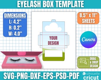 Eyelash Box Template, Lash Box Template, Lash Box Svg, Custom Lash Box, Eyelash Package, Cosmetic Box Template, Box Pattern, Canva Editable