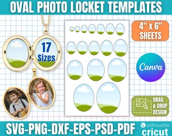 Foto Locket Vorlage, Blumenstrauß Charm Vorlage, Oval Medaillon Einsatz, Benutzerdefinierte Oval Medaillon, DIY Erinnerungsstift, Halskette Foto, Canva Bearbeitbar