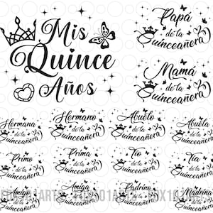 Mis kweepeer bundel Svg Png, Mis kweepeer Squad Svg, Quinceanera Svg, Mis kweepeer Años Svg, verjaardag familie Svg Png, Latina Cumpleanos Svg