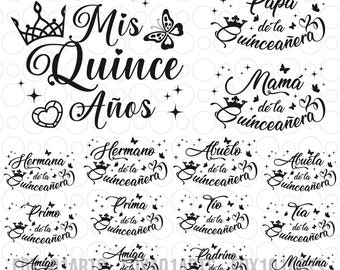 Mis Quince Bundle Svg Png, Mis Quince Squad Svg, Quinceanera Svg, Mis Quince Años Svg, Birthday Family Svg Png, Latina Cumpleanos Svg