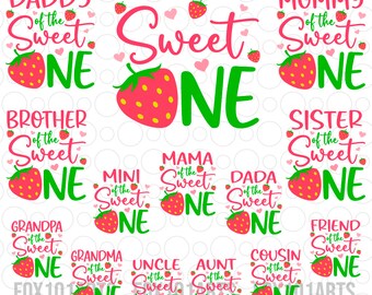 Sweet One Strawberry Birthday Girl Svg Png Bundle, Family Strawberry Birthday Svg, Girls 1st Birthday Svg, Strawberry First Birthday Svg