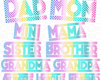 Famille à damier Svg Png Pack, Mama à damier Svg, Papa à damier Svg, Mini Svg à damier, Mama à damier Svg, Sublimation Rétro à damier