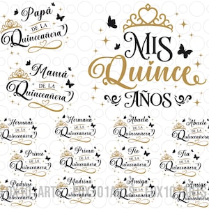 Pacote Mis Quince Svg Png, Família de Aniversário Svg, Mis Quince Squad Svg, Quinceañera Svg, Mis Quince Años Svg, Latina Birthday Svg preto