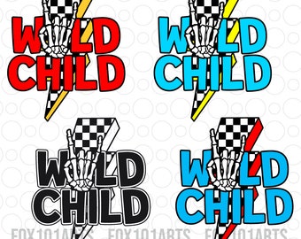 Wild Child Checkered Svg Png, Wild Child Lightning Checkered Svg, Kids Designs Svg, Toddler Design Png, Skeleton Boy, Wild Child Svg