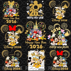 Bundle Mouse Hello 2026 Png, Happy New Year 2026 Png, Magical Kingdom Png, Vintage New Year Png Shirt, Mouse Friends Png, Holiday Season Png