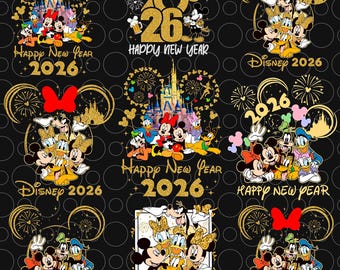 バンドルマウスHello 2026 Png、Happy New Year 2026 Png、Magical Kingdom Png、Vintage New Year Png シャツ、Mouse Friends Png、Holiday Season Png