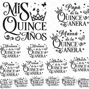 Mis kweepeer Svg Png bundel, Mis kweepeer Squad Svg, Quinceañera Svg, Mis kweepeer Años Svg, verjaardag familie Svg, Latina Cumpleanos Svg