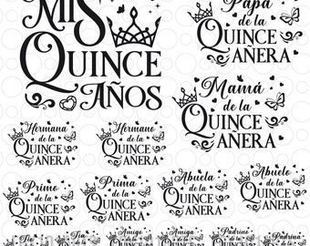 Mis Quince SVG-Png-Bundle, Mis Quince Squad SVG, Quinceañera SVG, Mis Quince Años SVG, Geburtstagsfamilie SVG, Latina Cumpleanos SVG