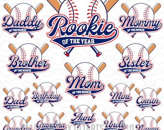 Bundle Baseball Family Rookie Svg Png, Family of the Rookie Svg, First Birthday Rookie Svg, Rookie of the Year Svg Baseball Birthday Boy Svg