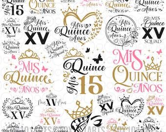 Bundle Design Mis Quince Svg Png, Mis Quince Squad Svg, Quinceañera Svg, Mis Quince Años Svg, Birthday Family Svg, Latina Birthday Svg