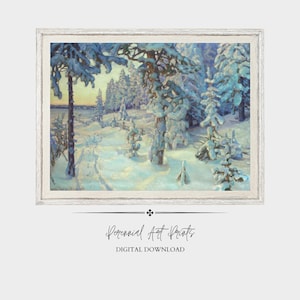 Snowy Trees Winter Art | Vintage Landscape Painting | Dreamy Frosty Forest Print | Digital Download