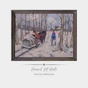 Ahornsirup Kunstdruck | Vintage Winter Bauernhofszene | Rustikale Hüttenwandkunst | Landleben Malerei | Cottagecore Digitaler Download