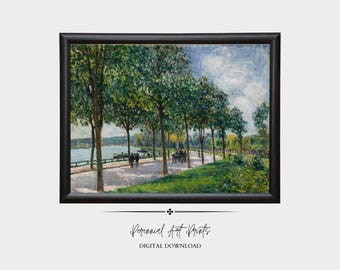 Peinture française vintage | Art paysager sur la Seine | Décoration murale parisienne antique | Téléchargement numérique pour la maison et le bureau