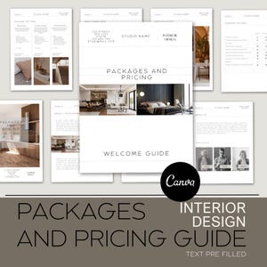 Interior Design Packages & Pricing Guide: Client Onboarding Template (Editable Canva)
