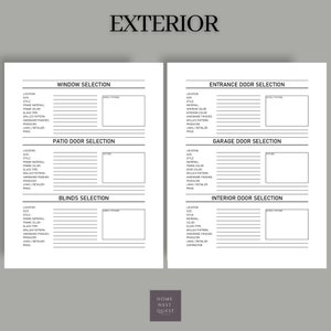 Puede incluir: Una lista de verificaci&oacute;n imprimible en blanco y negro para planificar renovaciones exteriores del hogar. La lista de verificaci&oacute;n incluye secciones para la selecci&oacute;n de ventanas, puertas de patio, persianas, puertas de entrada, puertas de garaje y puertas interiores. Cada secci&oacute;n tiene campos para la ubicaci&oacute;n, el tama&ntilde;o, el estilo, el material, el color, el tipo de vidrio, el patr&oacute;n de la rejilla, los acabados de hardware, el fabricante, los enlaces/minoristas y el precio.