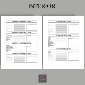 Puede incluir: Una lista de verificaci&oacute;n de planificaci&oacute;n de dise&ntilde;o de interiores imprimible con secciones para la selecci&oacute;n de pintura interior y la selecci&oacute;n de pisos. Cada secci&oacute;n incluye campos para la ubicaci&oacute;n, el material, el color, el acabado, el color de la lechada, el material de moldeo, el color de moldeo, el productor, los enlaces/minoristas y el precio.