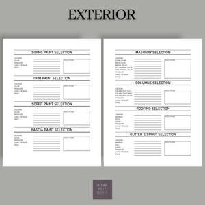 Puede incluir: Una lista de verificaci&oacute;n imprimible para planificar renovaciones exteriores del hogar. La lista de verificaci&oacute;n incluye secciones para revestimiento, moldura, soffit, fascia, mamposter&iacute;a, columnas, techo y canaletas y bajantes. Cada secci&oacute;n tiene campos para ubicaci&oacute;n, color, productor, enlaces/minoristas y precio.