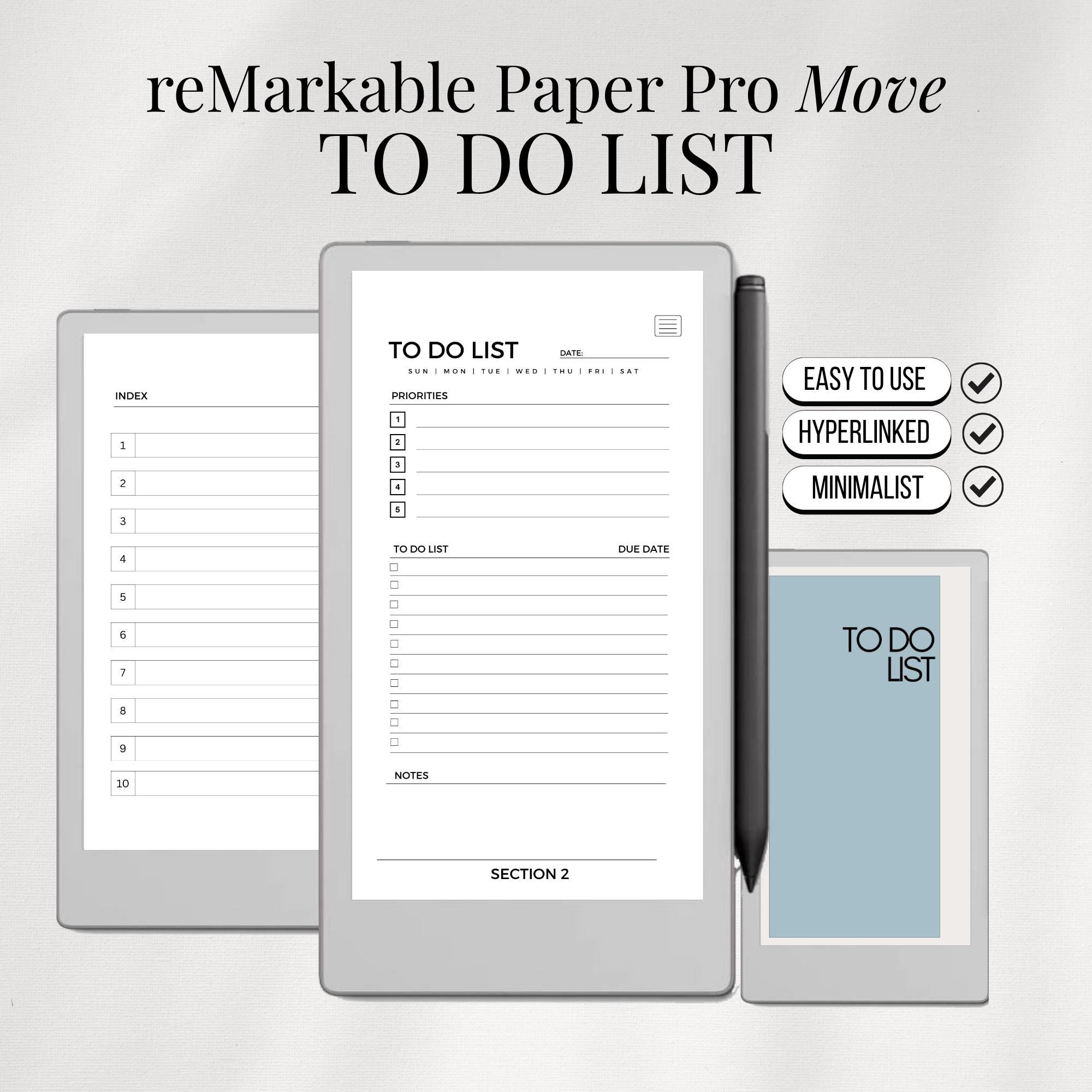 Remarkable Paper Pro Move to Do List Template, Hyperlinked PDF Template ...