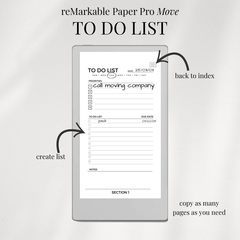 Remarkable Paper Pro Move to Do List Template, Hyperlinked PDF Template ...