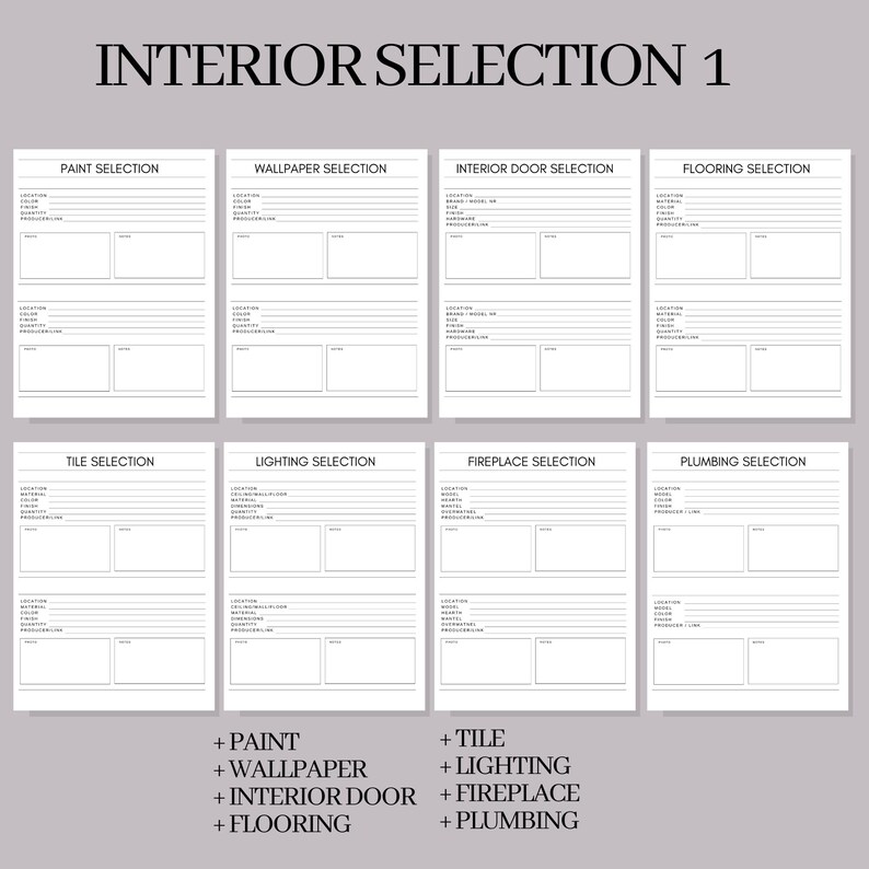 Home Interior Selection Planner: Remodel & Building Template (PDF) - Etsy
