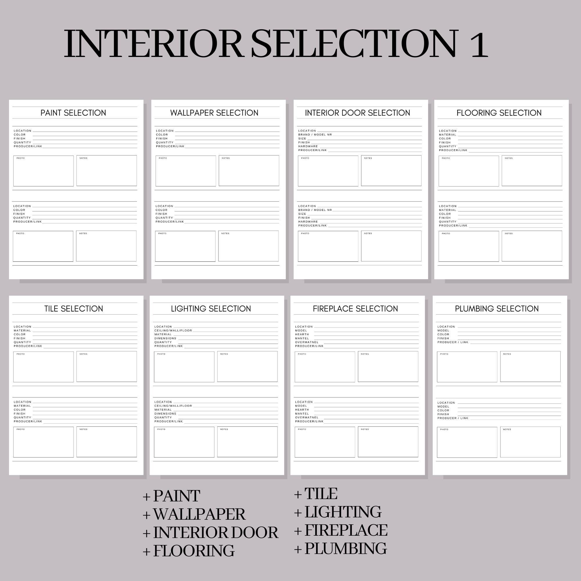 Home Interior Selection Planner: Remodel & Building Template (PDF) - Etsy