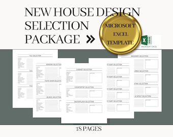 Home Building Selection Package: Excel Template for House Renovation (18 Sheets)