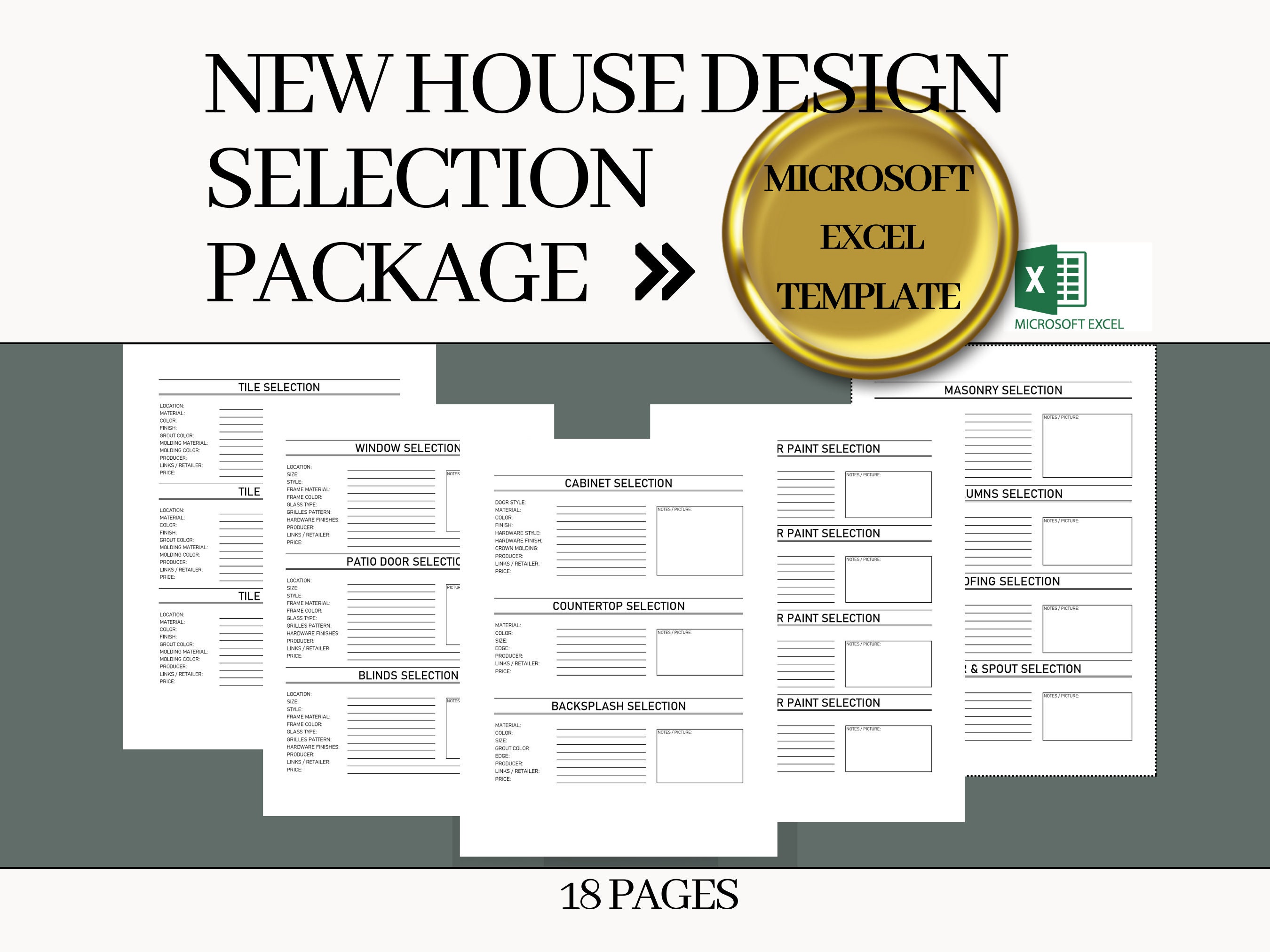 Home Building Selection Package: Excel Template for House Renovation ...