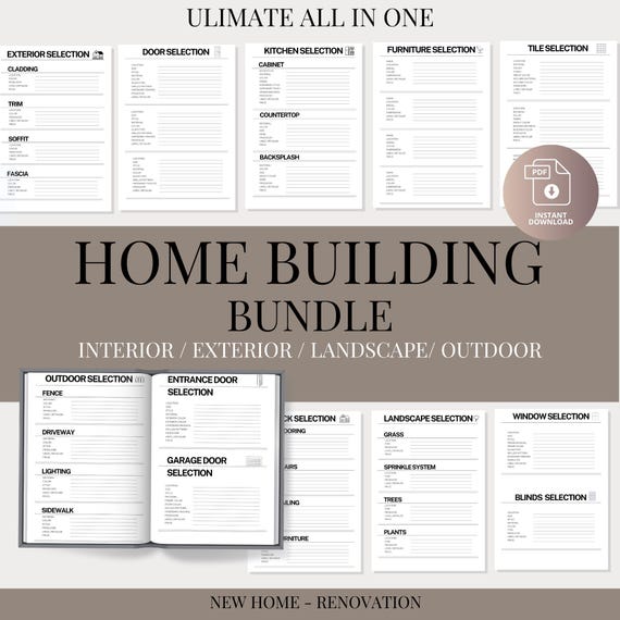New Construction Bundle, Builders Checklist, New Home Building, Interior Design Selection, Renovation Planner