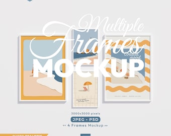 4 Frames Mockup, Gallery Wall Art Mock up Set, White Frame Psd Template