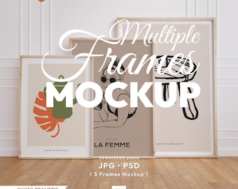3 vertikala ramar mockup, ram mockup set, träram psd mall