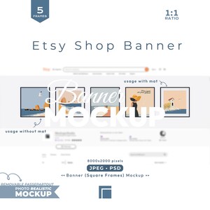 Etsy Shop Banner Mockup: Baner with Square Black Frames, Jpeg and Psd File