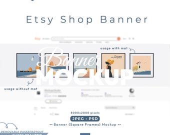 Etsy Shop Banner Mockup: Baner with Square Black Frames, Jpeg and Psd File