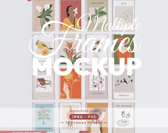 16 Frames Mockup, Frame Mock Up Set, Multiple Wooden Frame Psd Template