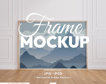 Horizontal Frame Mockup, Wooden Landcape Frame Psd Template