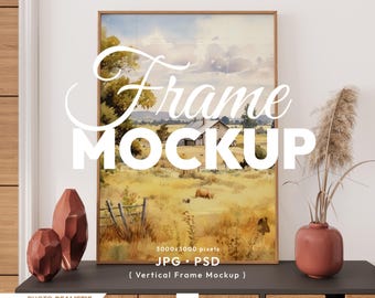 Vertical Frame Mockup, Print Poster Psd Template DIN A Aspect, Wood Frame Mock Up